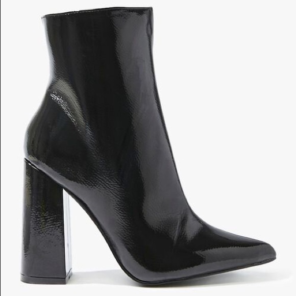 Black Faux Patent Leather Ankle Boots - Picture 4 of 4
